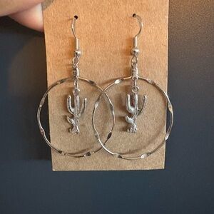 Silver Cactus Hoop Earrings
